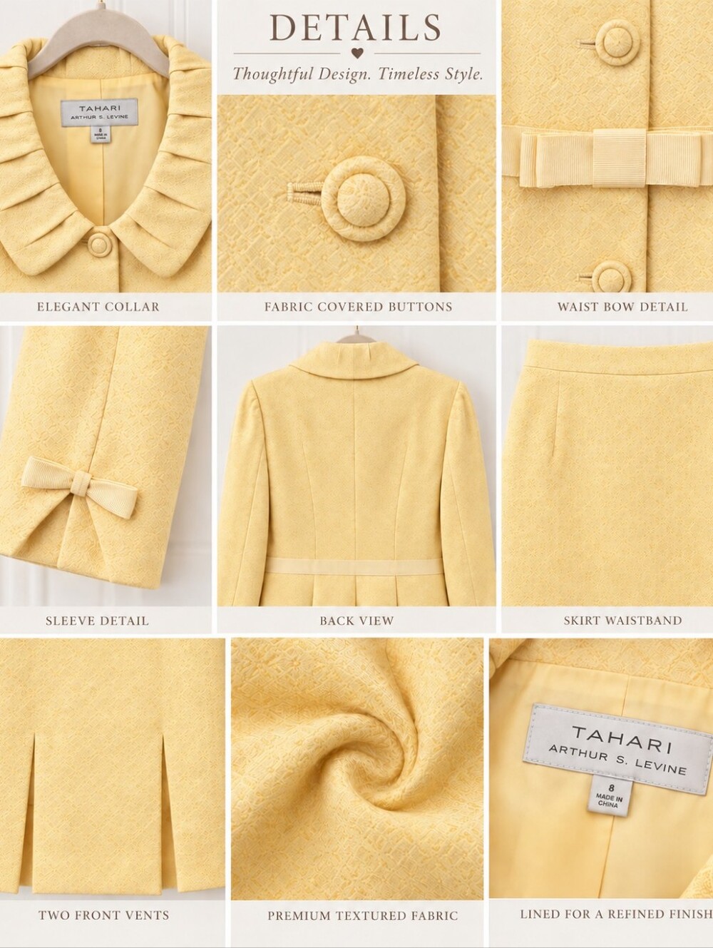 Tahari Arthur S. Levine Yellow Skirt Suit Peplum Blazer | Size 8 - Picture 5 of 12